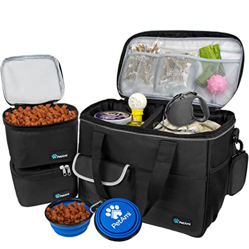 PetAmi Dog Travel Bag Organizer, Pet Supplies Tote Diaper Bag, Black Medium - color: Black, size: Medium - 14.5"L x 8"W x 12.0"H