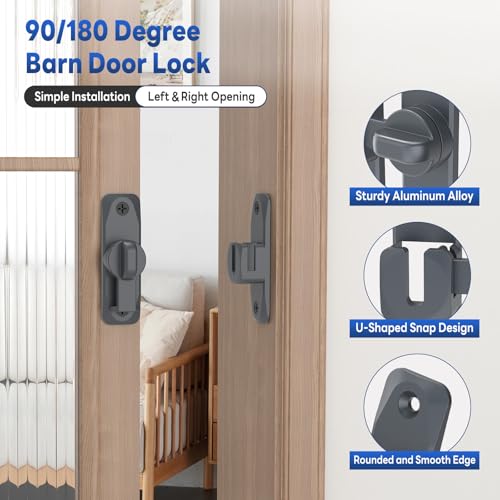90/180 Degree Barn Door Locks and Latches, Safety Aluminum Hardware Sliding Door Latch, Small Flip Locks for Barn, Bathroom, Cabinet, Garden, Window (Grey-2PCS) - color: Grey-2PCS