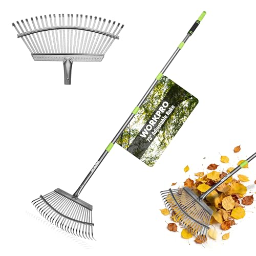 WORKPRO Rakes, Small Leaf Rake with 73” Adjustable Long Handle - size: 25 TINE