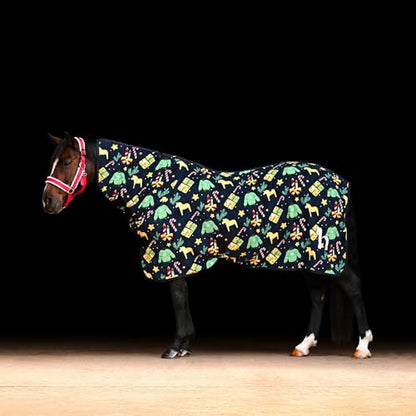 Horze Santa Christmas Fleece High Neck Cooler - Christmas Jumper Print - 72 in - color: Christmas Jumper Print, size: 72 in