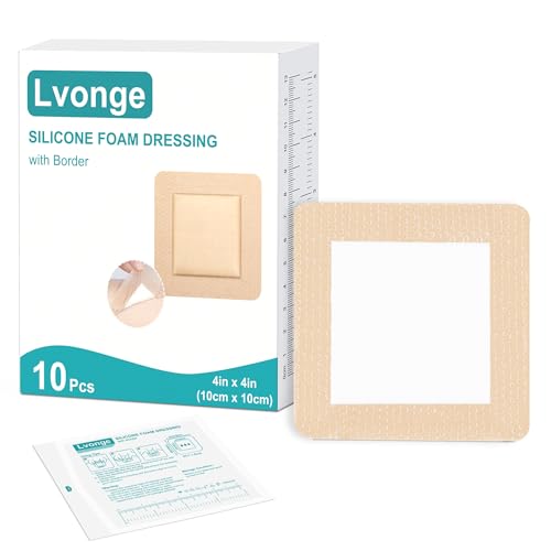 Silicone Foam Dressing 4"x4"(10 Pack) with Adhesive Border, Wound Care Dressings Highly Absorbent Large Waterproof Silicone Bandages for Pressure Ulcers, Bedsores, Leg Ulcers - size: 4" x 4", 10 Pack