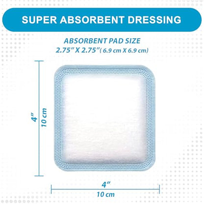 MedVance Super Absorbent Wound Dressing, Non-Adhesive Pads, 4"x4" Box of 10 | Sterile And Individually Wrapped - Non-Stick Wound Bandages - Super Soft - Highly Absorbent & Lock Exudate - Leakproof - size: 4"x4", style: 10 Pack