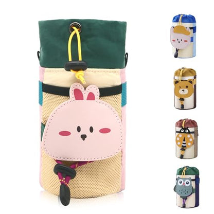 Cute Animals Bike Water Bottle Holder with Shoulder Straps, Universal Cycling Bicycle Drink Cup Cage for Kid's, Cruiser, Scooter, MTB, Road Bike (Rabbit) - color: Rabbit