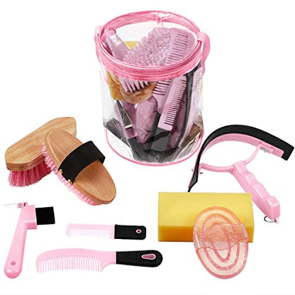 Cunhill 9 Pcs Horse Grooming Kit Tack Room Supplies, Cute, Pink - color: Pink, style: Cute