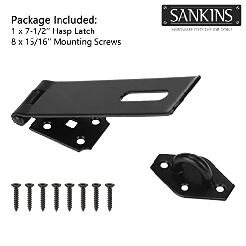 7-1/2" Heavy Duty Door Lock Hasp Latch, 1/8" Thicker Iron Gate Hasp Latches Safety Packlock Clasp Locking with Lengthen Screws for Outdoor Doors, Gates, Shed, Drawers, Cabinets, Black