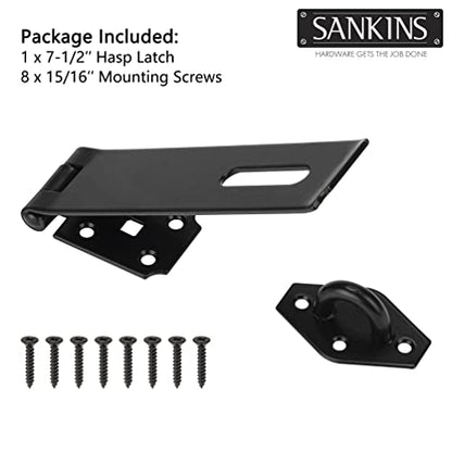 7-1/2" Heavy Duty Door Lock Hasp Latch, 1/8" Thicker Iron Gate Hasp Latches Safety Packlock Clasp Locking with Lengthen Screws for Outdoor Doors, Gates, Shed, Drawers, Cabinets, Black