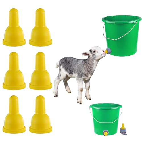 6-Pack Yellow Silicone Lamb Nipple, Sheep, Goat, Animal Feeding & Livestock Teat - Premium Replacement for Orphaned Lambs, Kids, Piglets, Durable & Bite-Resistant（Does not Include Barrel）