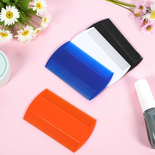 4PCS Lice Comb, Double-Sided Fine-Tooth Combs, Double-Sided Lice Flea Combs for All Hair Types (White, Deep Blue, Orange, Black)