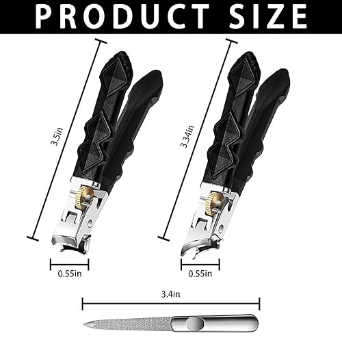 Premium Stainless Steel Toenail Clippers for Men & Seniors - 180° Wide Jaw Opening, Heavy Duty Nail Cutter for Thick & Ingrown Nails Anti-Splash Design, Dual Blades Set with Metal Case & Travel Pouch