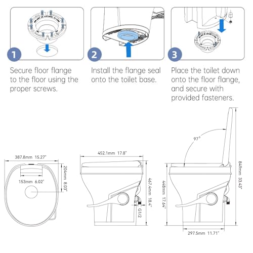 SEAFLO Bone RV Toilet, Residential Height 18.4", Gravity Flush Foot Pedal, Soft Close Seat, Camper Toilet for RV Motorhome Travel Trailer, Parchment, SFRTPH-02-01, 4-Year Warranty - color: Bone