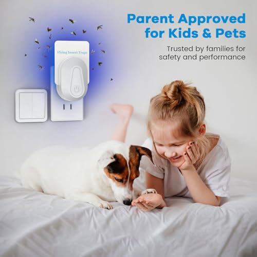 Flying Insect Trap Kit Indoor Fly Trap Fruit Fly and Gnat Trap w/ 2 Traps and 6 Sticky Refills Plug-in Device Bug Catcher for Mosquitoes, Moths, and etc