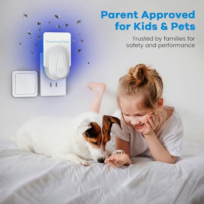 Flying Insect Trap Kit Indoor Fly Trap Fruit Fly and Gnat Trap w/ 2 Traps and 6 Sticky Refills Plug-in Device Bug Catcher for Mosquitoes, Moths, and etc