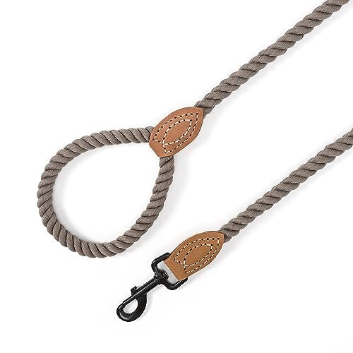 Mile High Life Dog Leash Braided Cotton Rope with Leather-Reinforced Ends - color: Camel, size: 48 Inch-1/2"