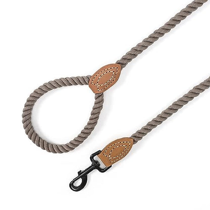 Mile High Life Dog Leash Braided Cotton Rope with Leather-Reinforced Ends - color: Camel, size: 48 Inch-1/2"
