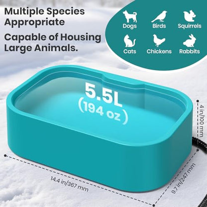 IPOW 1.45 Gal/5.5L Extra Large Heated Water Bowl with 5 Layers Design for Heating & Heat Preservation Provides Drinkable Water & Food in Winter Heated Pet Bowl for Cat Rabbit Chicken Duck Squirrel