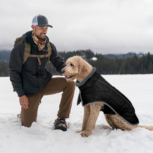 Fragralley Dog Coat Large, Waterproof Dog Jacket with Warm Fleece Lining, Adjustable Reflective Dogs Winter Coat, Turtleneck Pet Coats for Cold Weather (Black XXL) - color: Black, size: XX-Large