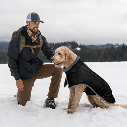 Fragralley Dog Coat Large, Waterproof Dog Jacket with Warm Fleece Lining, Adjustable Reflective Dogs Winter Coat, Turtleneck Pet Coats for Cold Weather (Black XL) - color: Black, size: X-Large
