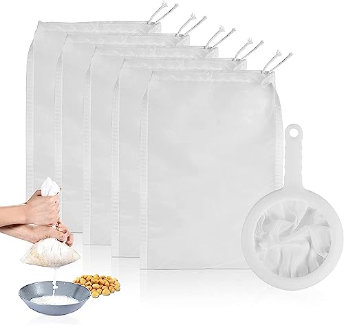6 Pack - 200 Mesh Fine Mesh Strainer & Nut Milk Bags, Reusable Food Strainer - Food Grade BPA-Free - Ultra Strong Fine Nylon Mesh - Nutmilk, Juices, Cold Brew, Tea Coffee, Juice Soy