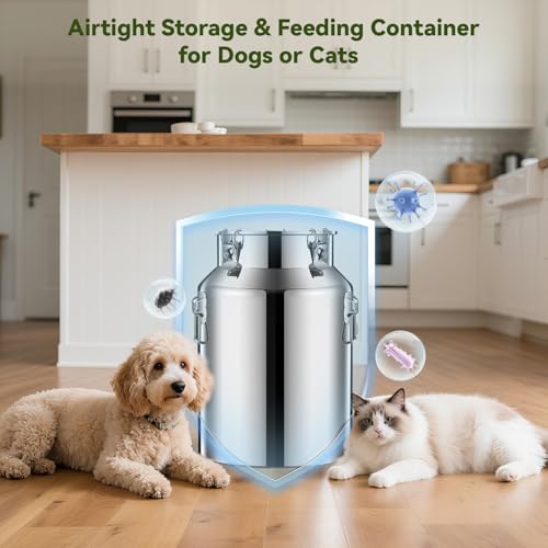 Newget 16lb Stainless Steel Dog Food Storage Container with Scoop | Airtight Seal, Hangable Lid for Easy Access, Scoop Included, for Cat Food, Bird Seed, Rice, Grain, Pantry Storage - size: 16 lb