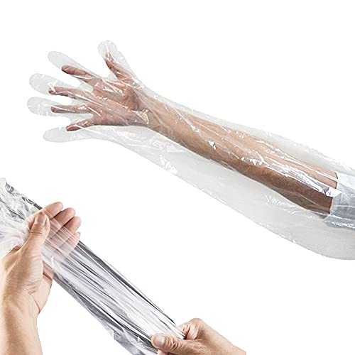 50 Disposable Field Dressing Gloves Veterinary Insemination Rectal Long Gloves, Extra Long Sleeve Full Arm - color: Transparent