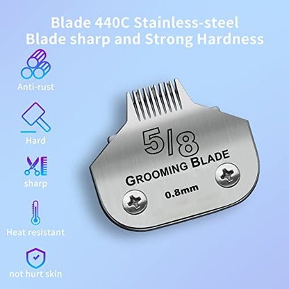 Detachable Stainless Steel Dog Blades for Andis & Oster A5 Grooming | Compatible with Oster A5,Wahl KM10 Series Clippers,Size-5/8 Cut Length 1/32-inch(0.8mm) - color: Silver, size: 5/8 0.8mm