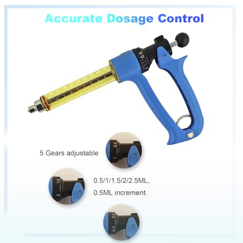 25ML Semi-automatic Livestock Syringe, Adjustable Continuous Repeating Cattle Vaccine Luer Lock Cattle Vaccine Gun, Veterinary Syringe for Cow Goat Sheep Pig - size: 25ML Blue