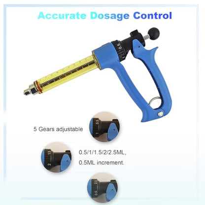25ML Semi-automatic Livestock Syringe, Adjustable Continuous Repeating Cattle Vaccine Luer Lock Cattle Vaccine Gun, Veterinary Syringe for Cow Goat Sheep Pig - size: 25ML Blue