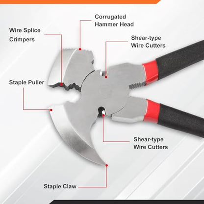SPEEDWOX 10.5 Inch Fencing Pliers Staple Puller Fence Solid Joint Pliers Fence Pliers Fencing Pliers Fence Tool Pliers Heavy Duty Fence Pliers Multi Purpose Fence Tool Fencing Pliers with Hammer Head - style: Fencing Pliers Staple Puller