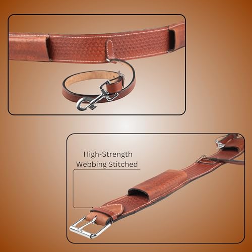 Hulara Western Carved Leather Rear Flank Back Saddle Girth Cinch Belt with Bucking Strap Comfytack |Premium Flank Cinch Belt Leather Horse Girth - color: Brown