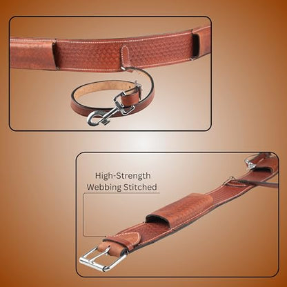 Hulara Western Carved Leather Rear Flank Back Saddle Girth Cinch Belt with Bucking Strap Comfytack |Premium Flank Cinch Belt Leather Horse Girth - color: Brown