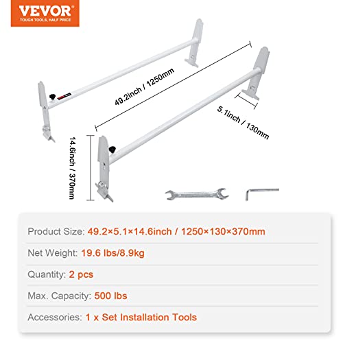 VEVOR Van Ladder Racks, 47.2-78.7 in Adjustable, 500 lbs Capacity, Alloy Steel, Compatible with Full-Size Vans, 2 Pcs White - size: for Mid-Large Size Vans