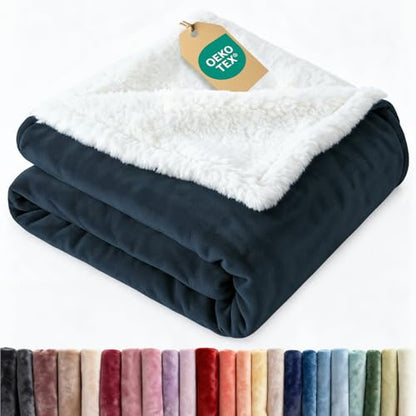 Sherpa Fleece Blanket Throw Size - Reversible Blanket - Navy, 50" x 60" - color: 02 - Navy, size: Throw (50" X 60")