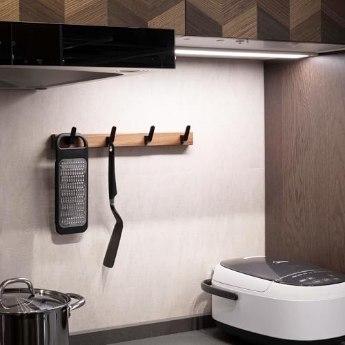 17 Inch Walnut Wood Wall Mounted Coat Rack with 4 Black Hooks, Adhesive Mounted Entryway Hooks, Modern Natural Wooden Pegs for Hanging Coat Clothes Hat Bag Purse Key and Towel - color: Coat Rack with 4 Hooks