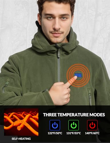 ANTARCTICA GEAR Heated Jacket with 12V 16000mAh Battery Pack, Polar Fleece Coat for Men Women, Fit Zip Hood Winter Jacket - color: Green, size: Small