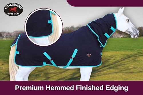 Challenger Horse Sheet Polar Fleece Cooler Exercise Blanket Wicks Moisture 4384 - color: Black / Turquoise Trim, size: 64 inches