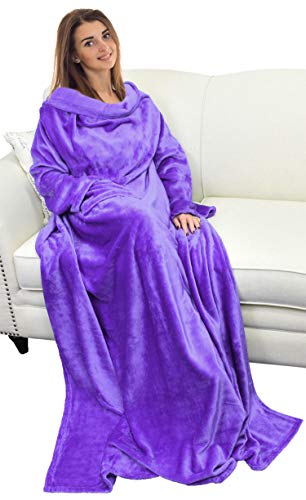 Catalonia Wearable Blanket with Sleeves for Women & Men, Fleece Wrap Throw - color: Purple