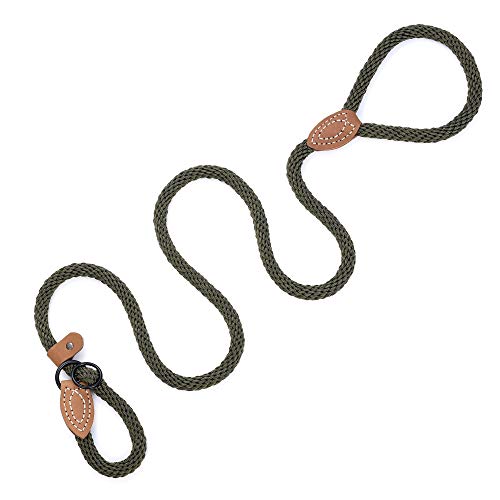 Mile High Life Heavy Duty Slip Lead No Pull Leash w Leather-Reinforced Ends - color: Drak Green, size: 6 Feet
