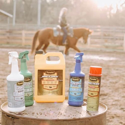 PYRANHA Wipe N' Spray for Horses - Oil-Based Long Lasting Fly Control Repels Horn, Deer, Horse, House, Stable, & Face Flies, Ticks, Mites, Mosquitoes, Gnats & Lice, 1 Gallon - size: 1 Gallon