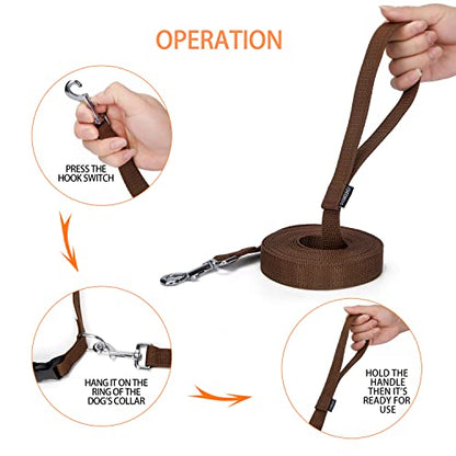 Strong Durable Nylon Dog Training Leash, 1 Inch Wide Traction Rope, 6 ft 10ft 15ft Long, for Small and Medium Dog (Brown, 15 Feet) - color: Brown, size: 15 Feet