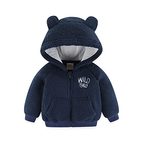Newborn Infant Baby Boys Girls Cartoon Fleece Hooded Jacket Coat with Ears Warm Todder Kids Outwear Coat Zipper Up 0-6Y - color: Navy Blue, size: 3-6 Months