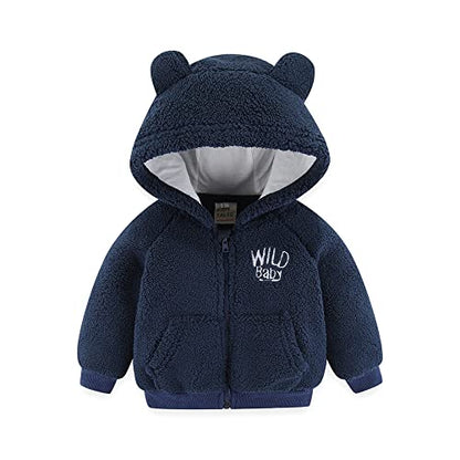 Newborn Infant Baby Boys Girls Cartoon Fleece Hooded Jacket Coat with Ears Warm Todder Kids Outwear Coat Zipper Up 0-6Y - color: Navy Blue, size: 9-12 Months