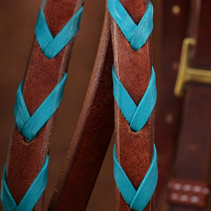 CHALLENGER 8' Horse Western Leather Latigo Laced Barrel Contest Reins 66RT10 - color: Turquoise