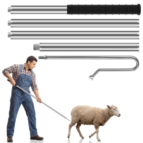 304 Stainless Steel Goat Sheep Catcher Hook, Adjustable Livestock Leg Grabber Tool 44"–70", Heavy Duty Shepherd Crook for Farm Shearing, Milking & Health Checks