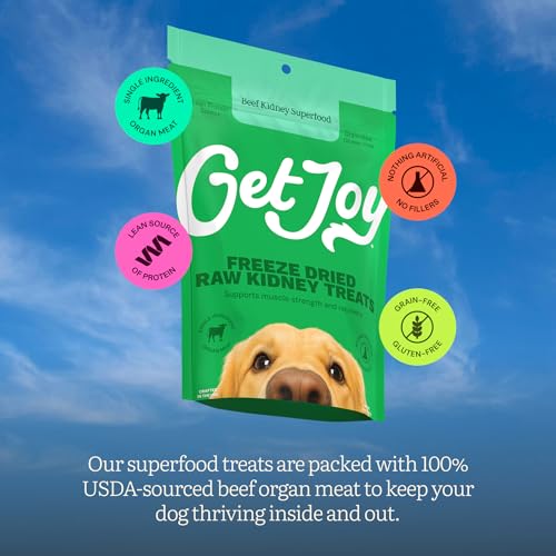 Get Joy Freeze Dried Dog Treat, 100% Beef Kidney, 4 Ounce Bag (Pack of 3), Single Ingredient Organ Meat, High Protein, Immune Health, Muscle Repair, Grain Free, Gluten Free, Made in USA - size: 4 Ounce (Pack of 3)