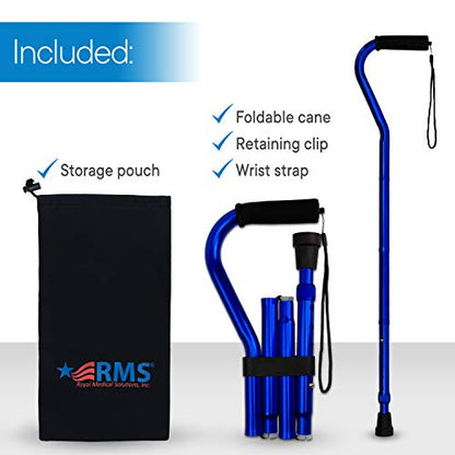 RMS Folding Cane with Offset Foam Handle, Adjustable Walking Stick (Blue) - color: Blue