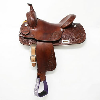 Horse Western 5" Barrel Racer Engraved Aluminum Angled Show Stirrups 51140 - color: Purple