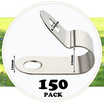 Funrous 150 Pieces Fence Clamp Aluminum Wire Clips Metal Fence Clamps(2, 4, 6 Gauge) Cattle Panel Clips for Tube Pipe Cord Installation
