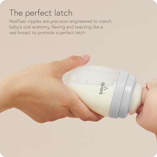 BuubiBottle Max Slow Flow Bottle for Newborn Babies by Quark - with Anti-Colic RealFeel Nipple to Simulate Breastfeeding - BPA-Free, PVC-Free, Toxin-Free - 8 Oz Bottle with Lid, 2 Pack - Gray - color: Gray