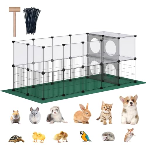 DINMO 36 Panels Bunny Playpen, Oxford Mat & Game Holes, Expandable Fence - style: Plastic and Metal Mesh Design