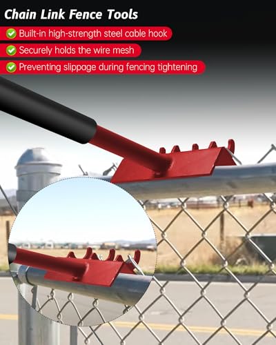 Red Chain Link Fence Heavy Duty Top Rail Fabric Hanging Tool, 15.7 Inch Chain Link Fence Tools with Anti Slip Handle Including Connection Hook Fit for Fixing Fences on Farms, Pastures, Garden Barriers - size: Red